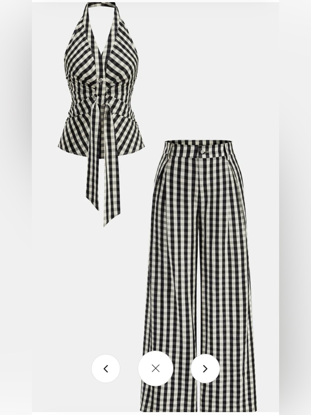 Commense Black & White Gingham Halter Tie-Front Top with Wide-Leg Pants Set - Picture 6 of 12